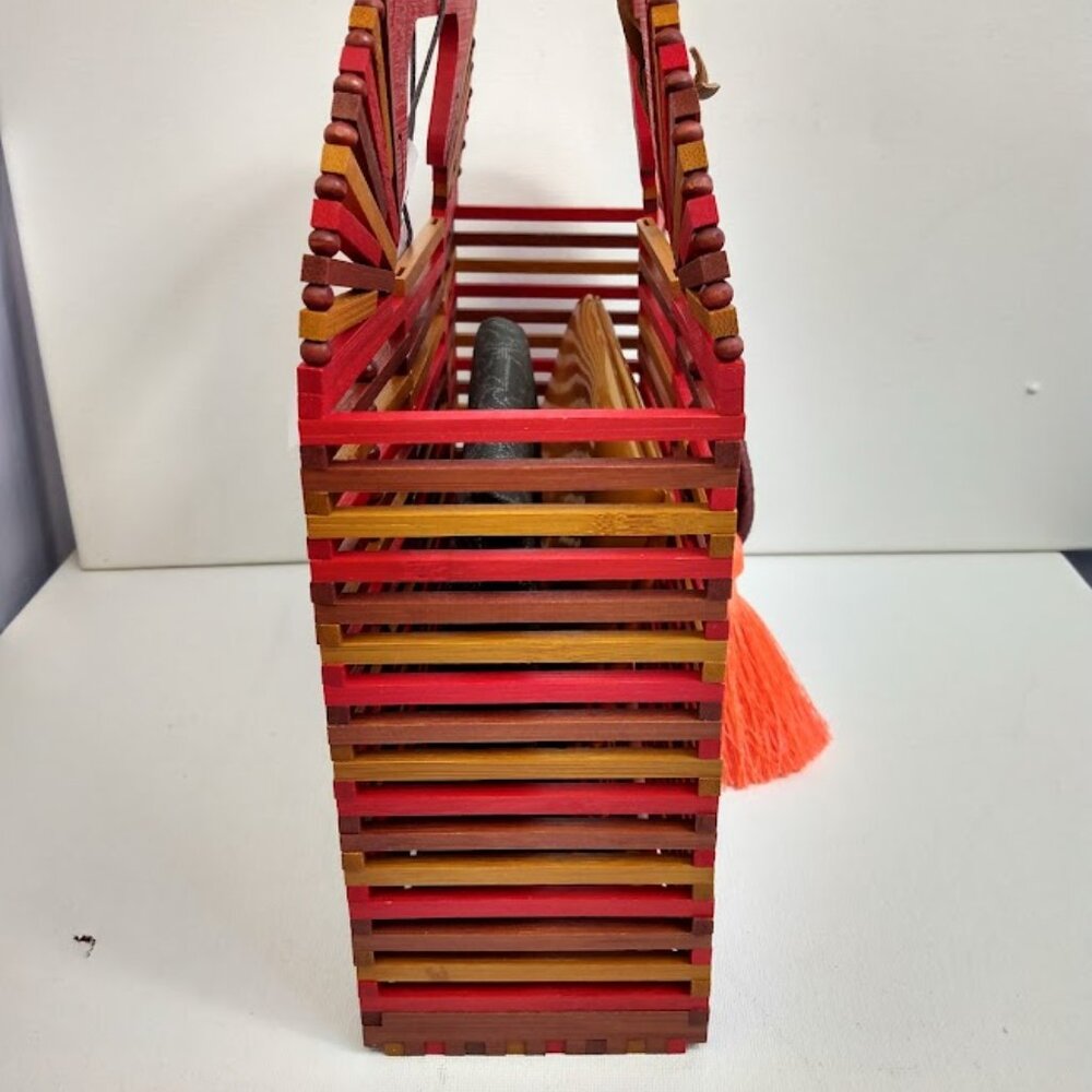 Vince Camuto Bayne Bamboo Clutch Purse NEW Papaya Orange Summer Colorful - Picture 2 of 11